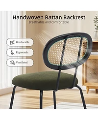 homfan Mid-Century Velvet Dining Chairs with Rattan Back and Metal Legs, Set of 2