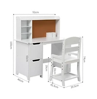 homfan Kids Study Desk and Chair Set with Bookshelf, Bulletin Board and Cabinets Wooden Vanity for Boys and Girls Ages 3-8 for Bedroom or Playroom