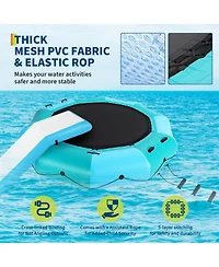 homfan Inflatable Water Trampoline, 10 Foot Floating Water Trampoline with 4 Step Rope Ladder and Anchor Bags for Lake Pool or Ocean