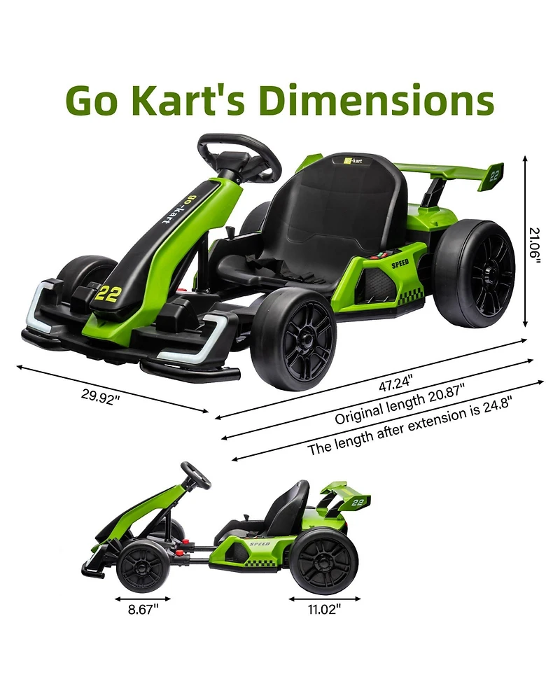 homfan 24V Go Kart, Dual 150W/300W Motors, Adjustable Seat, Drift and Sport Modes, Big Battery, Eva Tires, Led Lights, Up to 8mph
