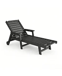 homfan Patio Chaise Lounge Chair Hdpe with Rolling Wheels, Cup Holder and 5-Position Backrest, All-Weather Lounger for Pool and Beach