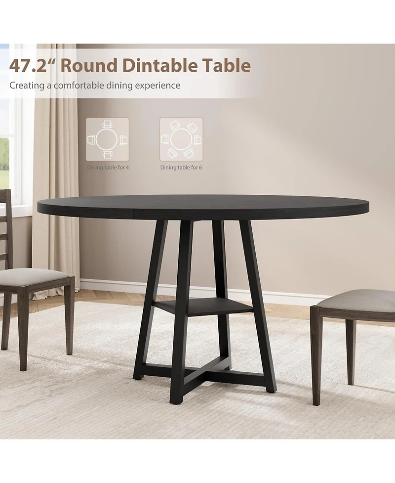 homfan 47-Inch Round Dining Table for 4-6 with Storage Shelf, Mdf Top and Metal Legs