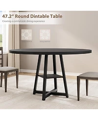 homfan 47-Inch Round Dining Table for 4-6 with Storage Shelf, Mdf Top and Metal Legs