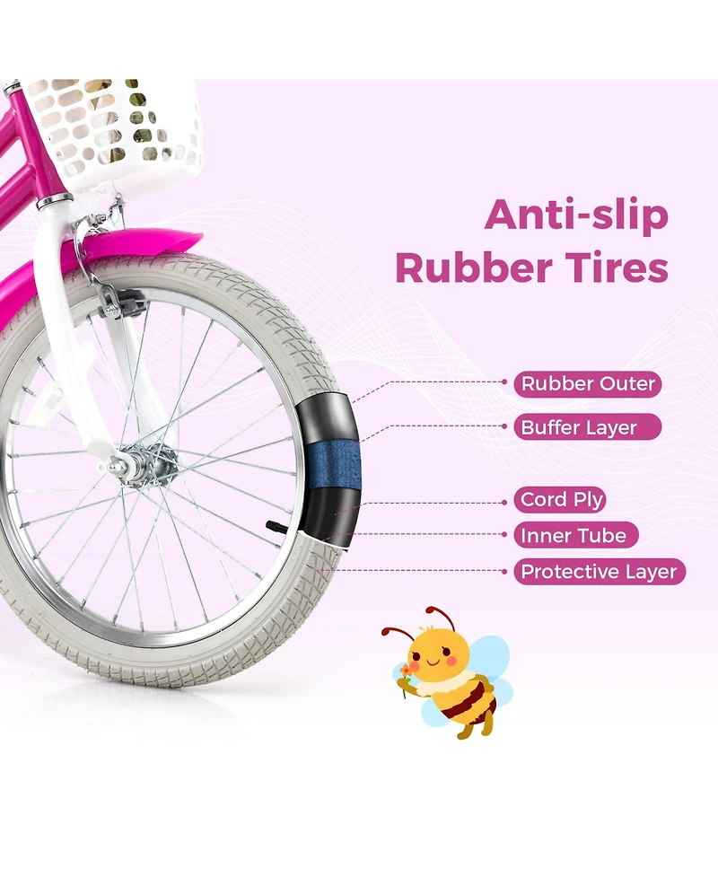 Slickblue 18-Inch Kids Bicycle with Training Wheels and Front Basket, Ages 4-8