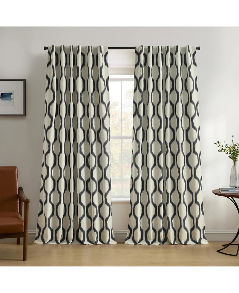 Threadmade Renzo Ikat Geometric Linen Room Darkening Rod Pocket/Back Tab Curtain
