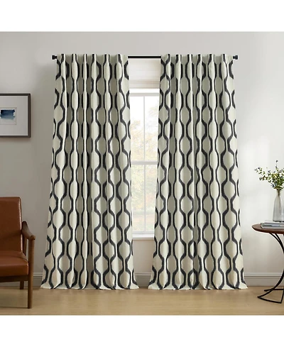 Threadmade Renzo Ikat Geometric Linen Room Darkening Rod Pocket/Back Tab Curtain