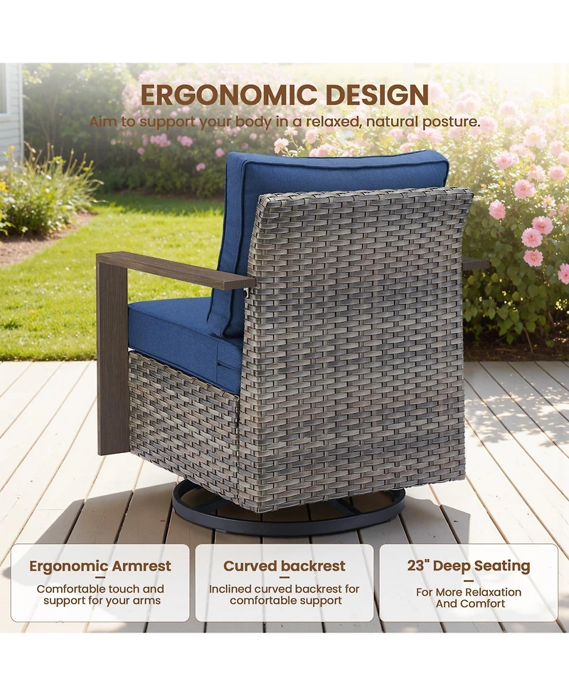 Pocassy Outdoor Patio Wicker Swivel Chairs Outside Rattan Rocker Glider Chair Rocking Armchairs for Front Porch Balcony Backyard
