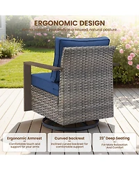 Pocassy Outdoor Patio Wicker Swivel Chairs Outside Rattan Rocker Glider Chair Rocking Armchairs for Front Porch Balcony Backyard