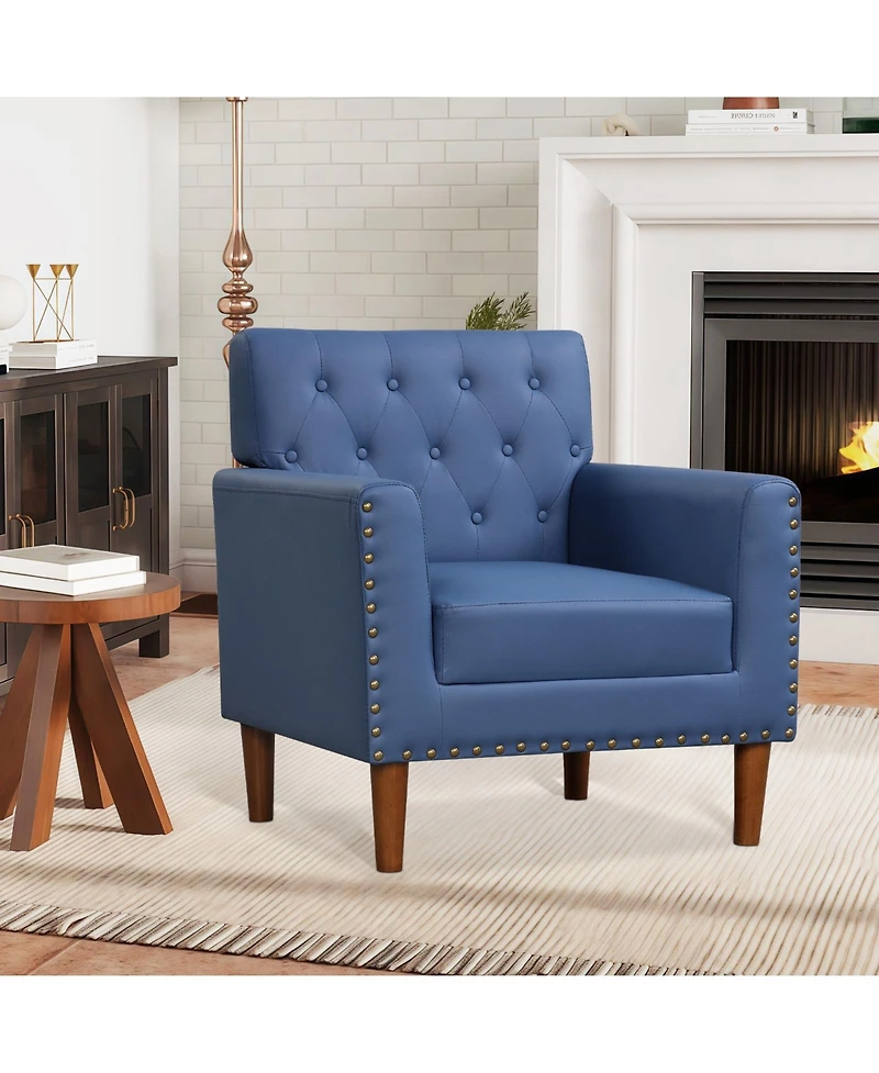 Gymax 2Piece Mid Century Modern Accent Chair With Button Tufted Decoration Rivets Home