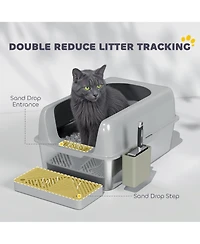Ruie High Sided Stainless Steel Litter Box with Metal Scoop and Scoop Holder