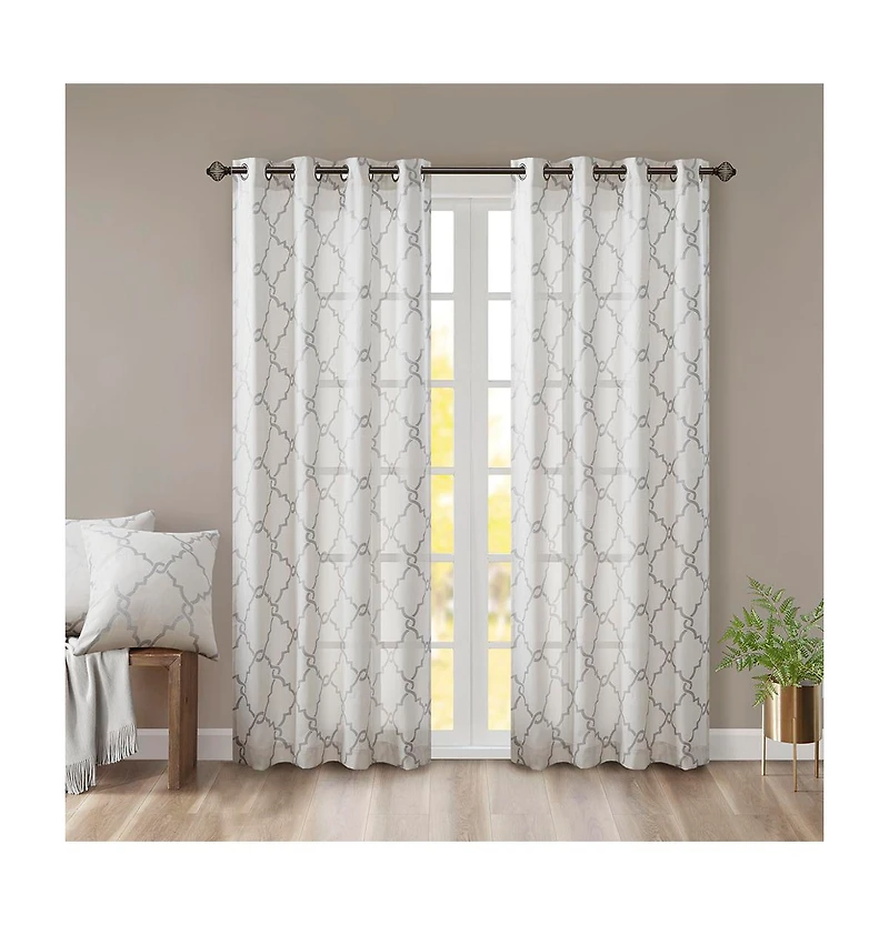 Fretwork Print Grommet Top Window Curtain Panel
