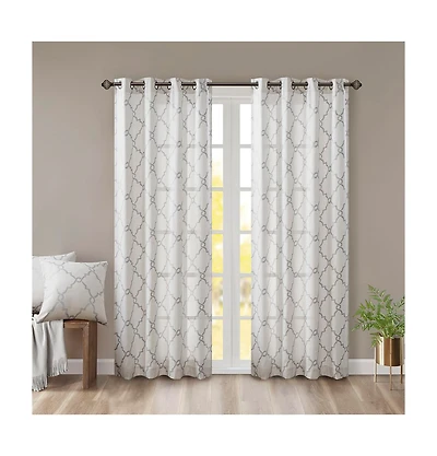Fretwork Print Grommet Top Window Curtain Panel