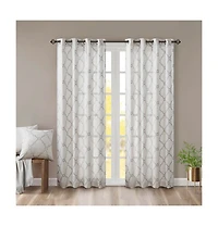 Fretwork Print Grommet Top Window Curtain Panel