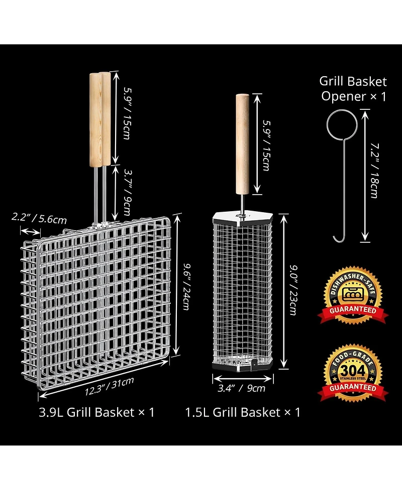 Xdovet Grill Basket Removable Wooden Handle Stainless Steel Bbq Tool