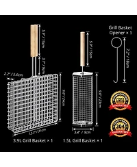 Xdovet Grill Basket Removable Wooden Handle Stainless Steel Bbq Tool