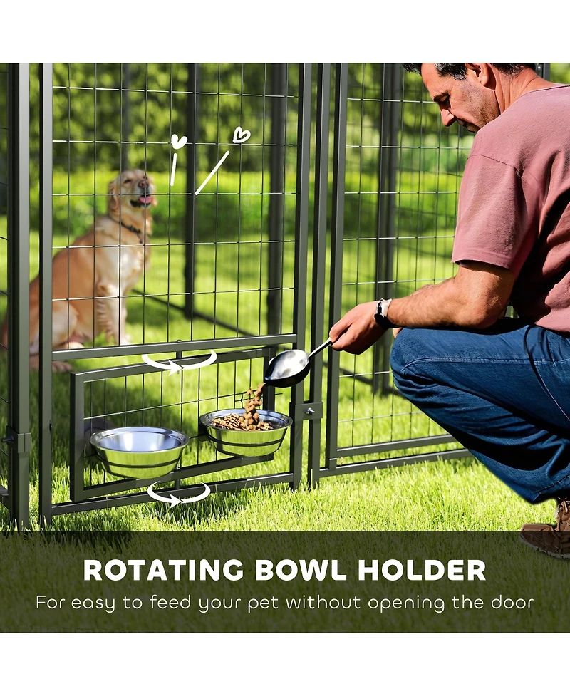 Ruie 8x4x6 ft Outdoor Dog Kennel with Rotating Bowl Holders and Waterproof Cover