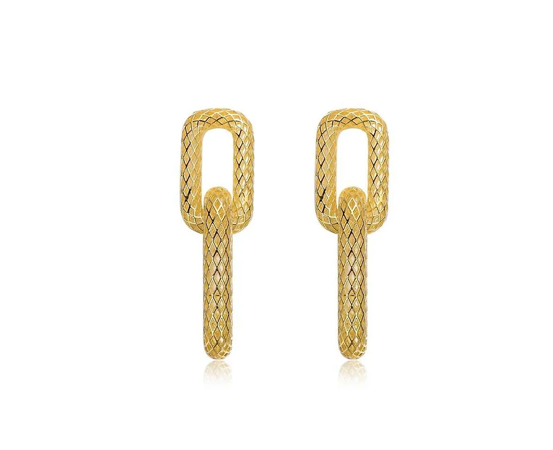 Rachel Glauber Radiant 14K Gold Plated Mesh Rectangular Double Loops Earrings