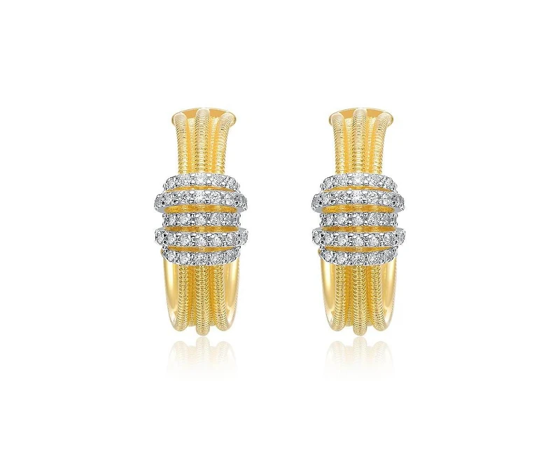 Rachel Glauber Brilliant 14K Gold Plated Cz Mesh Bands Half Hoop Earrings
