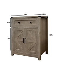 Clihome Wood-Grain Top Farmhouse Barn-Door Storage Cabinet