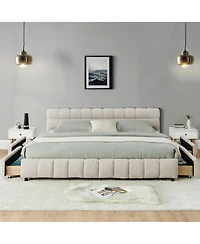 Clihome King Platform Bed with Storage Drawers, Upholstered Chenille Frame