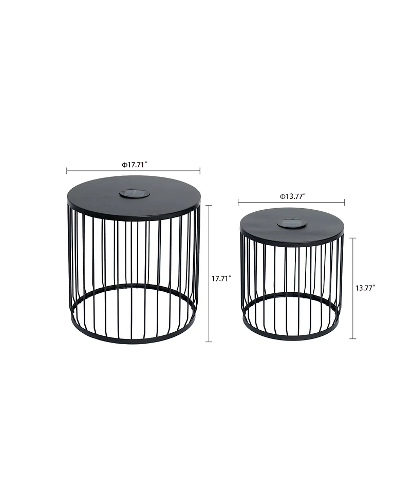 Mondawe 2-Pack Solar Powered Nesting Side Tables with Led Lights