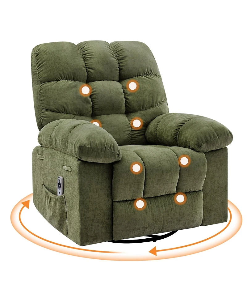 homfan Manual Rocking Recliner with Massage and Heat, Wide Upholstered Chair, High Back, Side Pockets Footrest for Living Room Bedroom