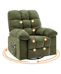 homfan Manual Rocking Recliner with Massage and Heat, Wide Upholstered Chair, High Back, Side Pockets Footrest for Living Room Bedroom