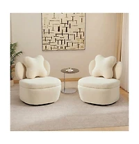 homfan 360degree(s) Rotating Accent Chair Set of 2,Teddy Velvet Armchair, Heart Back Upholstered Sofa with Hidden Storage, for Living Room Bedroom