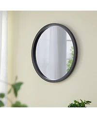 Laoties 20" Round Solid Mango Wood Wall Mirror, Mid-Century Modern Circle Decorative Frame Mirror for Entryway