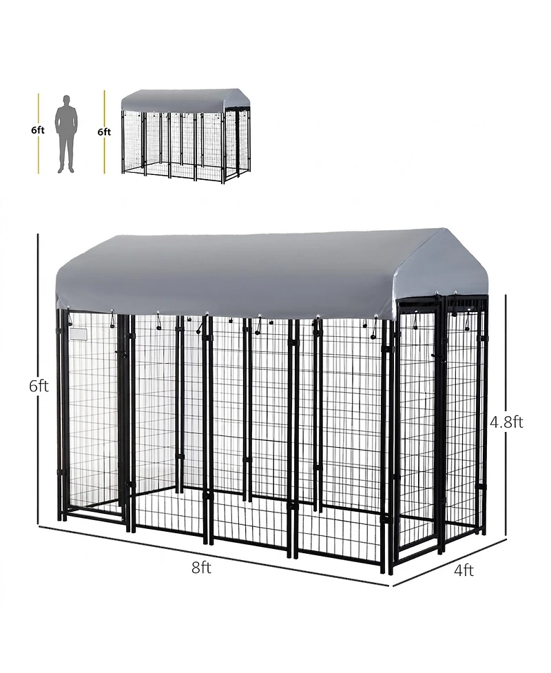 Ruie 8x4x6 ft Outdoor Dog Kennel with Waterproof Roof and Welded Wire Run