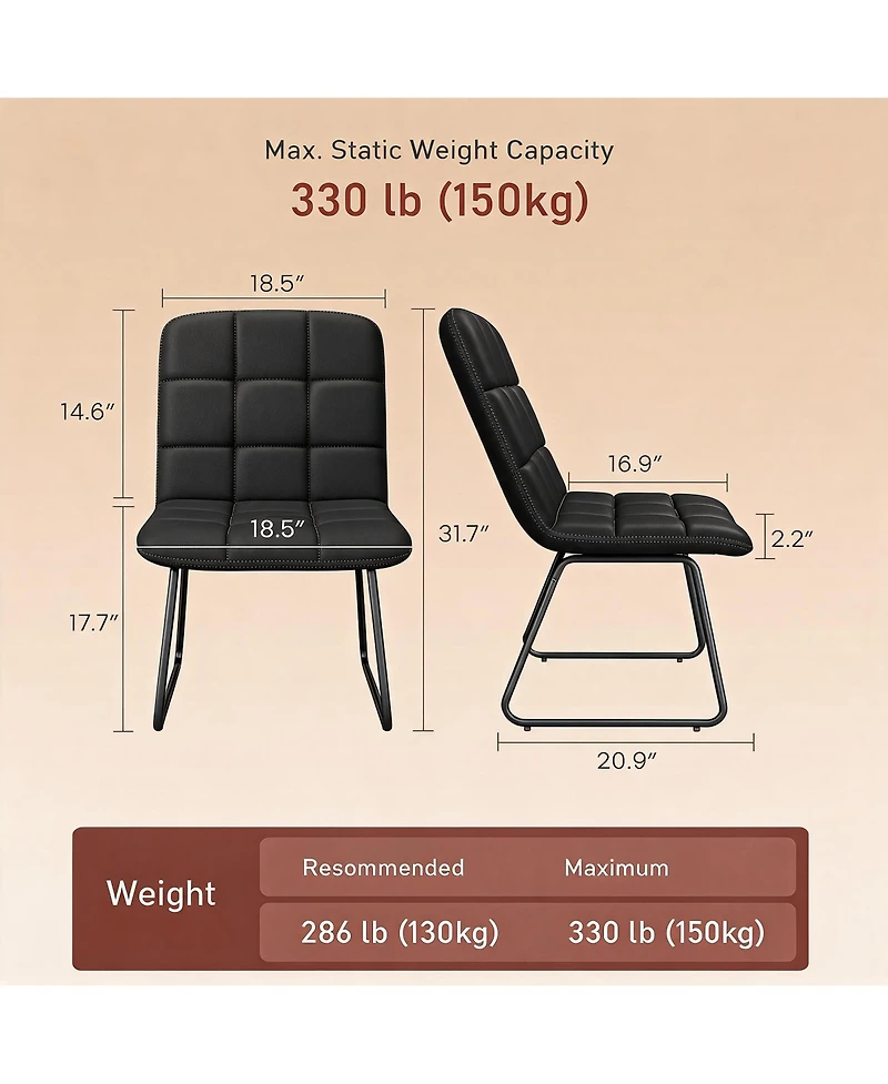 homfan Faux Leather Dining Chairs Set of 2, High-Resilience Foam, Upholstered Room with Metal Frame, Modern Style