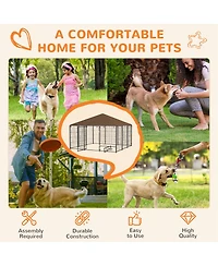 Ruie 6.9 ft Outdoor Dog Kennel with Canopy and Rotating Feeding Bowls