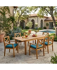 Asagikoiai 7-Piece Acacia Wood Outdoor Dining Set, Expandable Patio Table and 6 Chairs