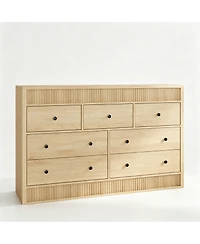 homfan 54" Wide Oak Finish 7-Drawer Fluted Dresser, Modern Wood Storage Chest