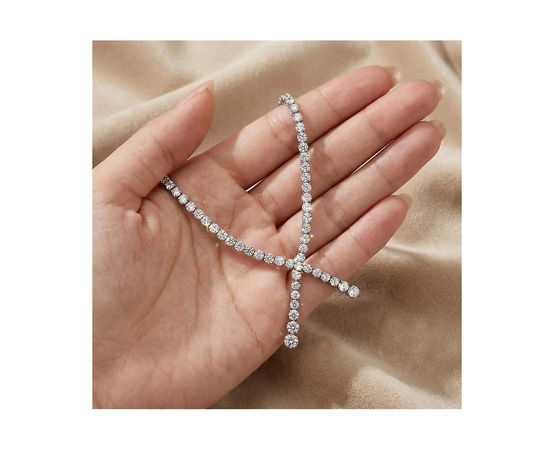 Genevive Brilliant White Gold Plated Sterling Silver Cz Twist Necklace