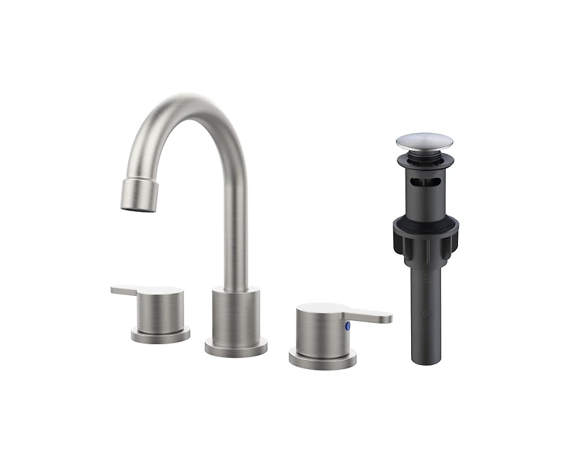 Busdays 2 Handle Brushed Nickel Widespread Bathroom Faucet 8 Inch 3 Hole 360 Degree Swivel Spout with Pop Up Drain Assembly