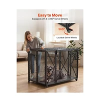 Ruie 38 in Heavy Duty Dog Crate with Double Doors and Lockable Wheels