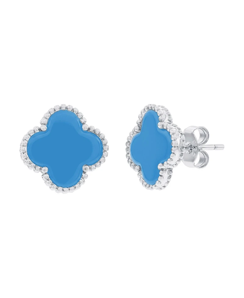 Simona Simulated Turquoise Clover, Beaded Outline Studs