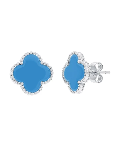Simona Simulated Turquoise Clover, Beaded Outline Studs
