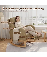 homfan Rocking Chair with Footrest, Linen Glider Chair with Side Pockets, Nursery Chair with Pillow, Rocking Accent Armchair