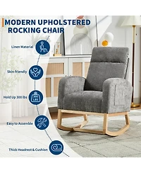 homfan Set of 2 Modern Rocking Chair, Nursery High Back, Side Pocket,Upholstered Glider Armchair with Rubber Wood Legs