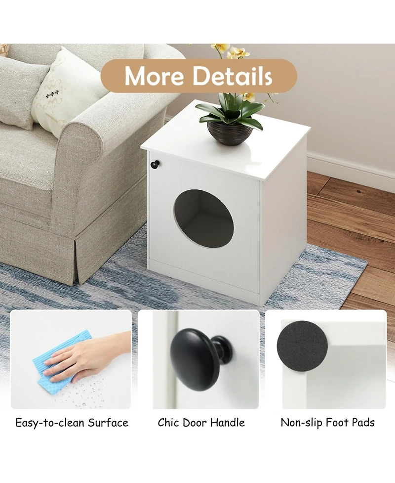 Ruie Modern Cat Litter Box Enclosure Side Table with Openable Door