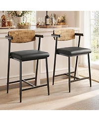 homfan Set of 2 Bar Stools with Arms, Wood Back and Footrest, 26" Counter Height