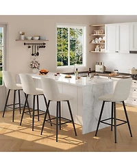 homfan Set of 8 25" Upholstered Bar Stools, Counter Height Chenille Fabric Stool with Footrest, Backrest and Metal Legs, Modern Chairs for Kitchen