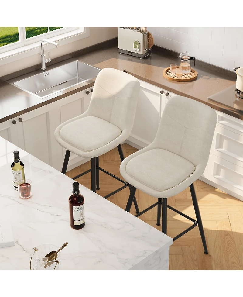 homfan Set of 2 25" Upholstered Bar Stools, Counter Height Chenille Fabric Barstool with Footrest, Backrest and Metal Legs, Modern Bar Chairs