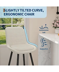 homfan Set of 6 25" Upholstered Bar Stools, Counter Height Chenille Fabric Barstool with Footrest, Backrest and Metal Legs, Modern Bar Chairs