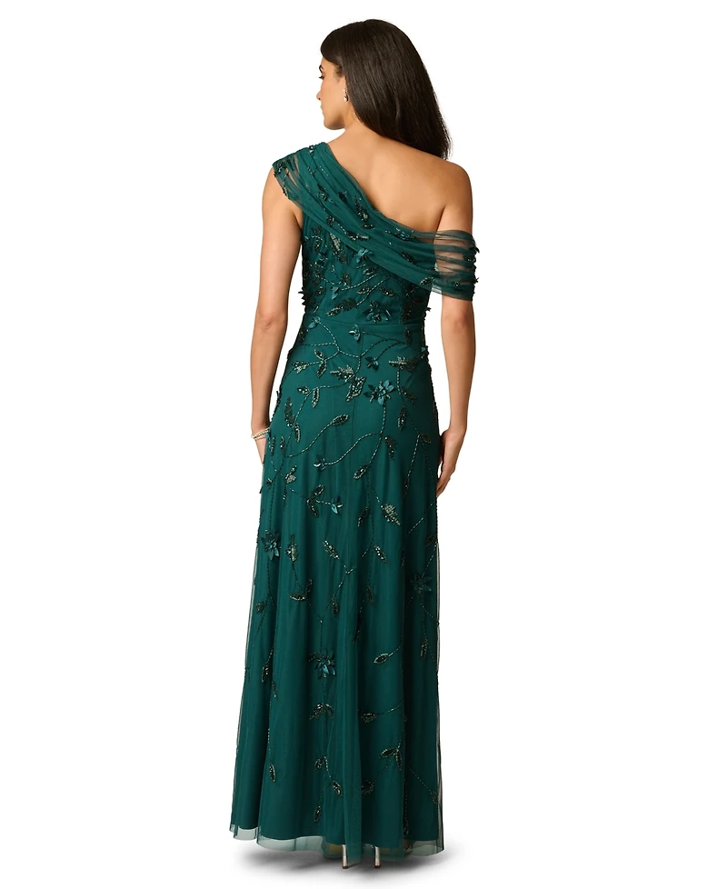 Adrianna Papell Women's One-Shoulder Beaded Ball Gown