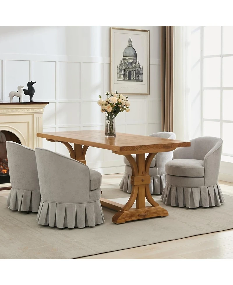 homfan Set of 2 Upholstered Vanity Chairs with Side Pockets and Wood Legs, Mid-Century Tall Back Accent Seat