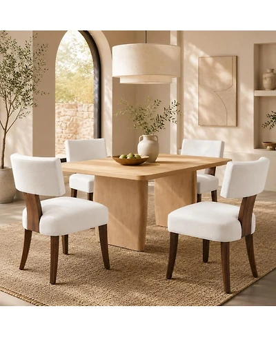 homfan Dining Chairs Set of 4, Mid Century Modern Upholstered Kitchen Dining Chairs with Rattan Wood Back Brown Wood Legs