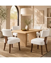 homfan Dining Chairs Set of 4, Mid Century Modern Upholstered Kitchen Dining Chairs with Rattan Wood Back Brown Wood Legs